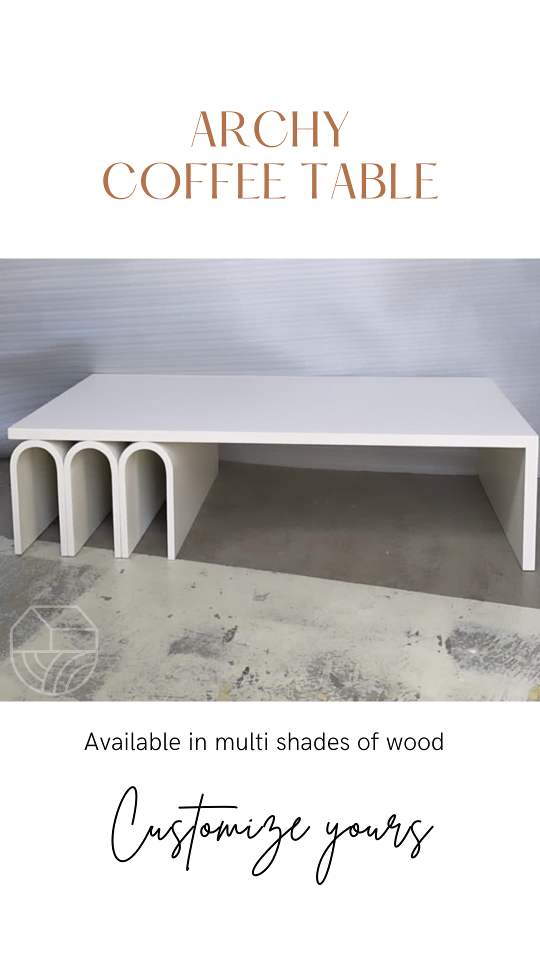 White coffee table with arch designs on a neutral background