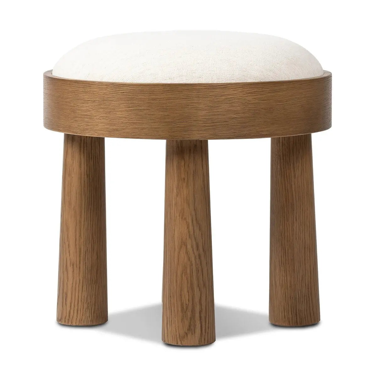 Wooden stool with a white cushion on a white background