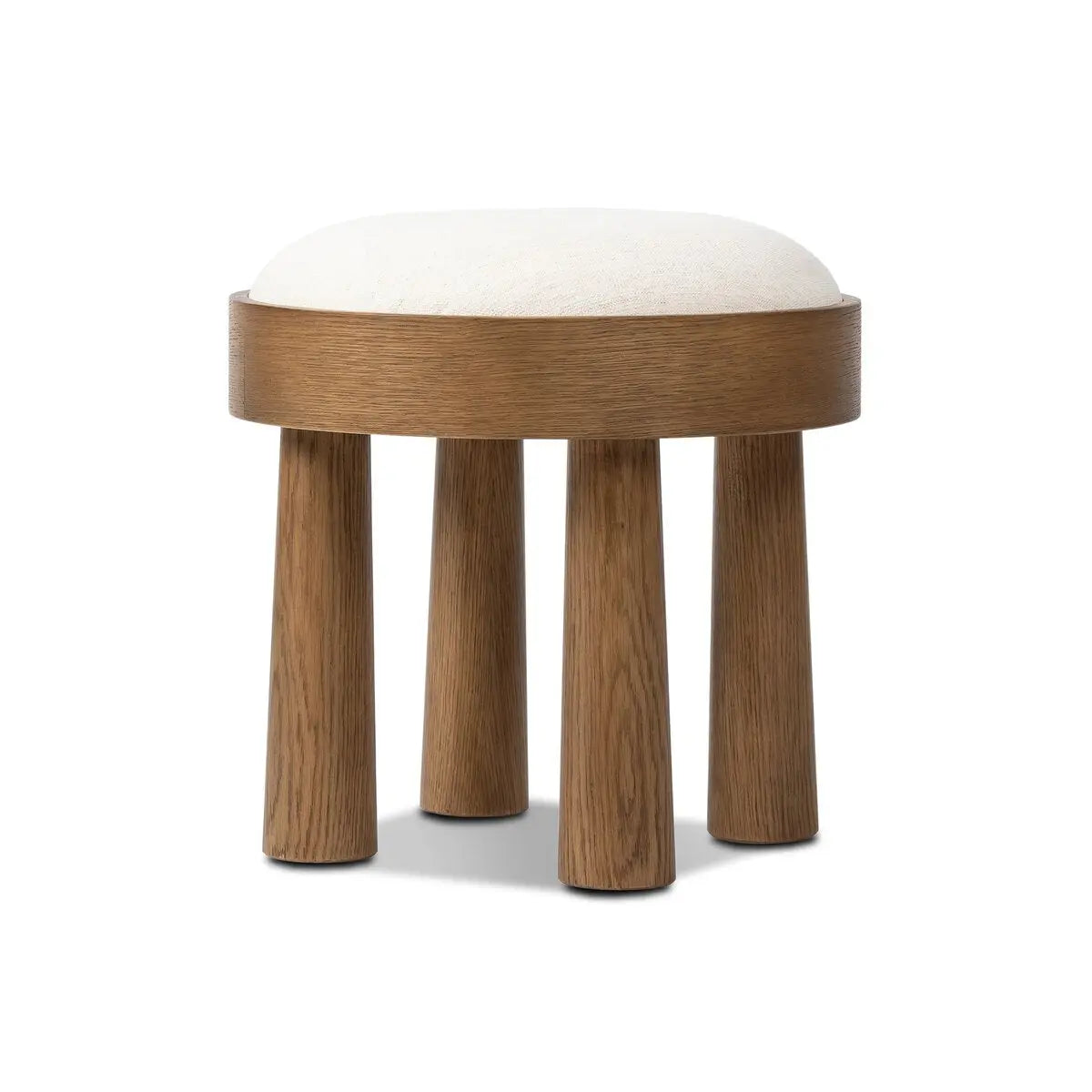 Wooden stool with a white cushion on a white background