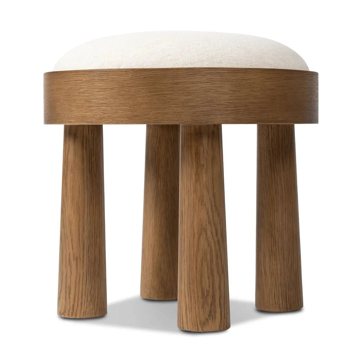 Wooden stool with a white cushion on a white background