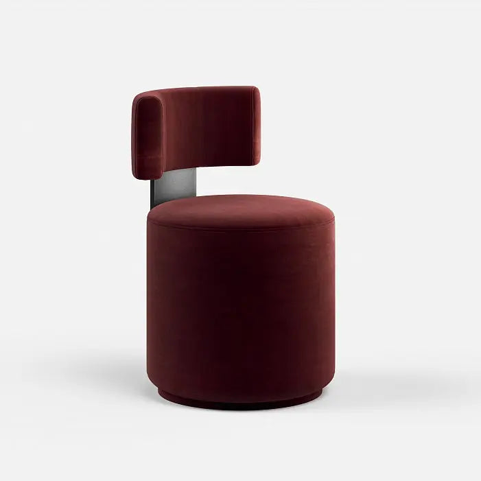 Maroon chair with curved backrest on a white background