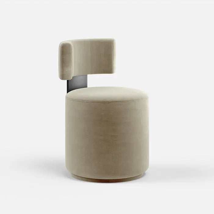 Beige chair with a cushioned seat and backrest on a white background