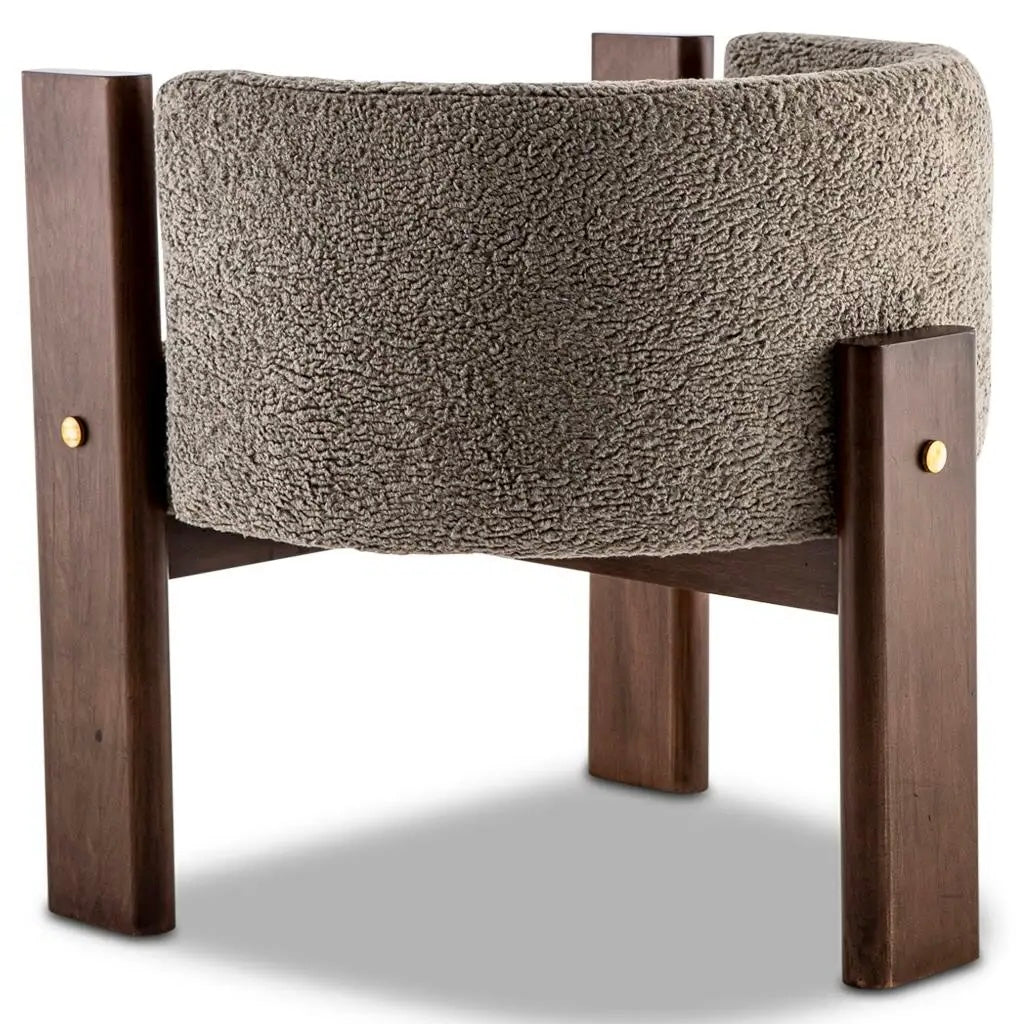 Cat bed with wooden frame and textured fabric on a white background