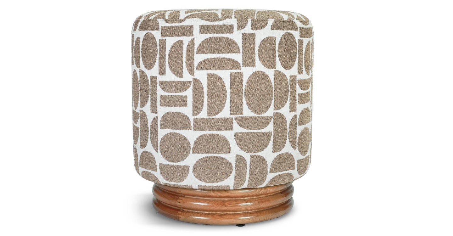Patterned cylindrical ottoman on a white background